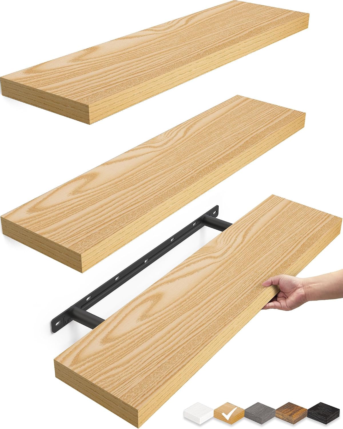 BAYKA Rustic Brown Floating Shelves 22.5in, Set of 2, Wall Mount Wood Shelf | Easy Install, 22lbs Max Load, Hidden Bracket, for Bathroom Bedroom Living Room or Kitchen, Hanging Shelf Book Decor Storage