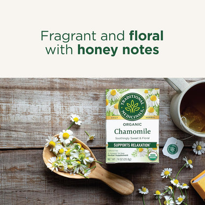 Traditional Medicinals Organic, Chamomile Tea - Supports Stress Relief and Relaxation - Kosher, Non-GMO, Caffeine-Free, Compostable - 16 Tea Bags