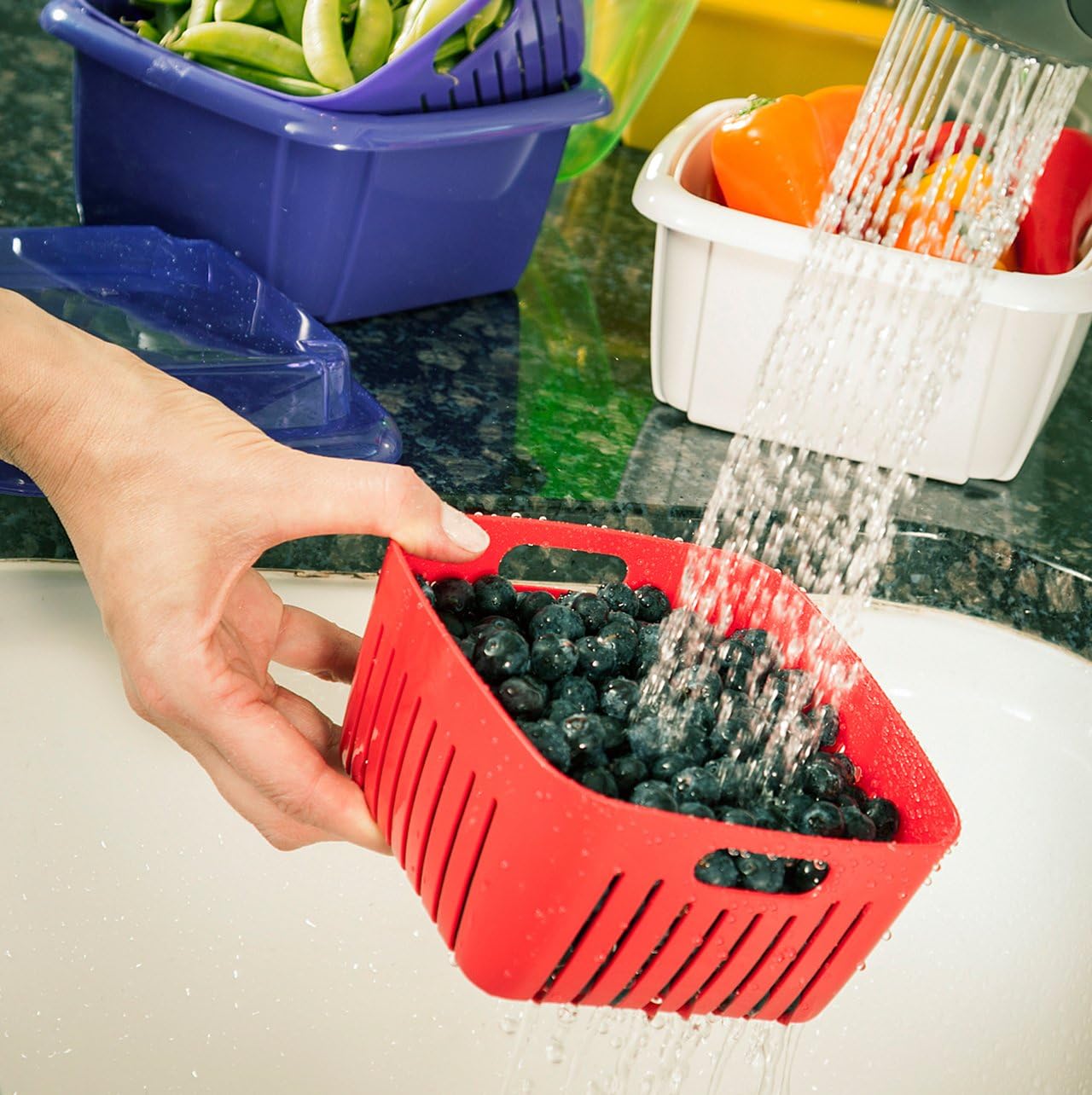 Hutzler 3-in-1 Berry Keeper Colander and Container, Keeps Berries Fresh Longer, 2 Pints, Apricot