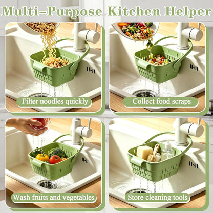 Foldable Hanging Sink Drain Basket, Hanging Sink Basket (Green) | No-Drill Foldable Design Saves Sink Space with Fast Drainage for Food Scraps, Sponge Storage, Fruit Rinsing and Kitchen Use