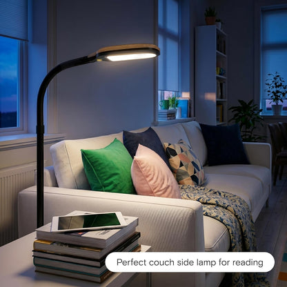 Brightech Litespan - Bright LED Floor Reading Lamp for Over Chair Crafts and Reading, Esthetician Light for Lash Extensions, Gooseneck Adjustable Standing Lamp for Living Room, Bedroom, Office - Black