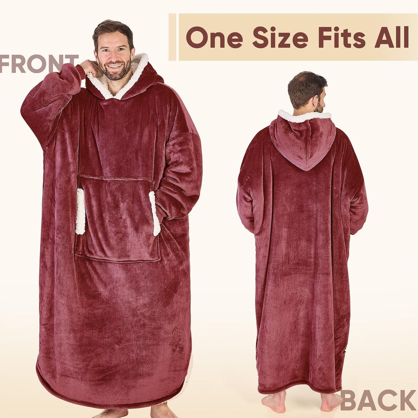 yescool Wearable Blanket Hoodie, Flannel Sherpa Fleece Blanket Sweatshirt for Adults Women Men,One Size Fits All - Colors A