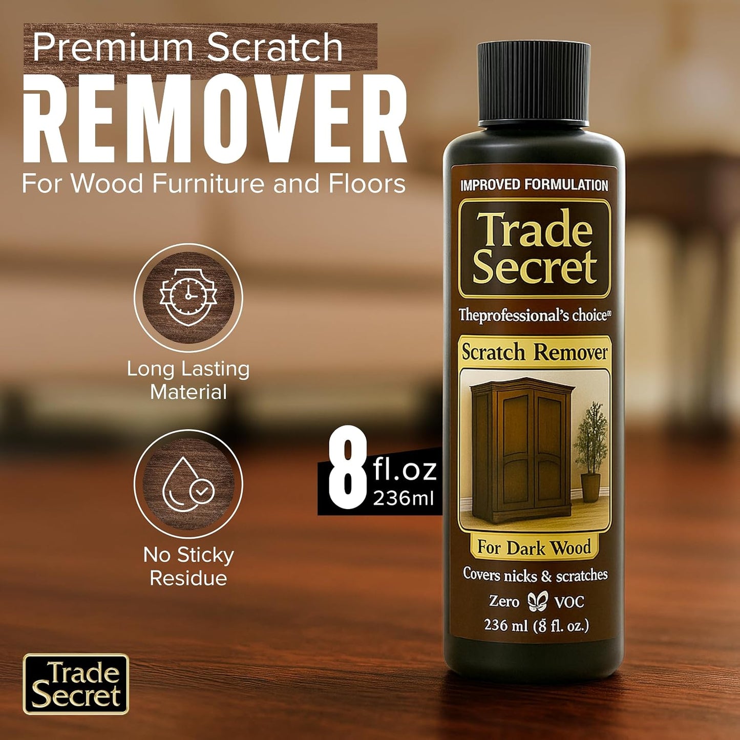 Trade Secret Scratch Concealer for Dark Wood Furniture & Floors – Dark Brown Shade Stain Covers Nicks, Scuffs, Dog & Cat Scratches, Minor Defects – Real Wood Only
