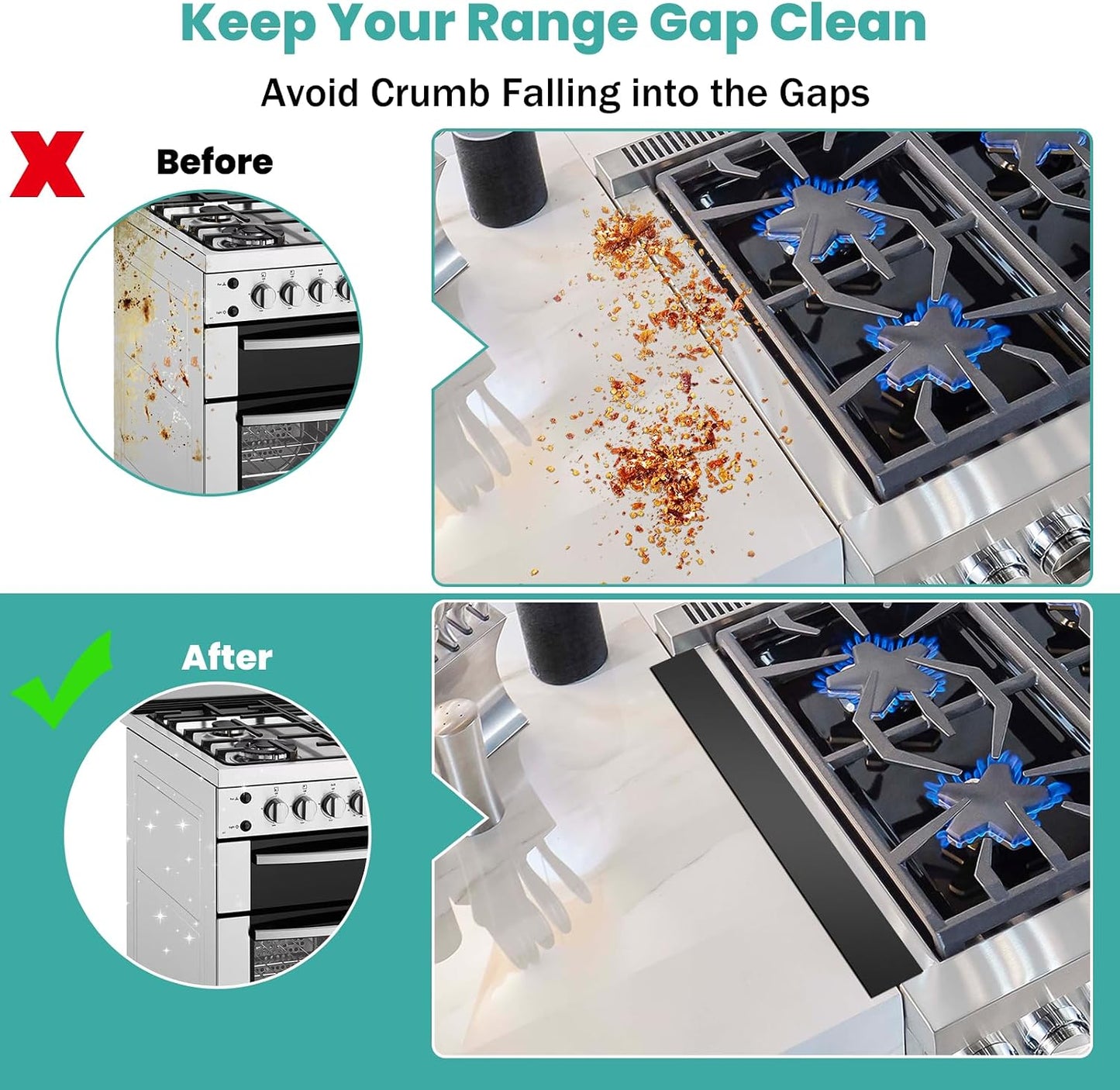 Stove Gap Covers 2PCS, Stove Gap Filler Stainless Steel,13.8'' to 27.5'' Adjustable Length,Range Trim Kit,Oven Stove Gap Guard Between Stovetop and Counter,Easy to Clean Heat Resistant, Black