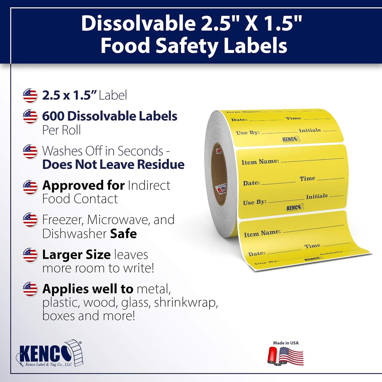 Dissolvable Food Labels for Glass, Plastic Metal, Wood - Washes Off No Residue - Food Prep and Rotation, Canning, Commercial Use and More! USA Made (24 Pack)