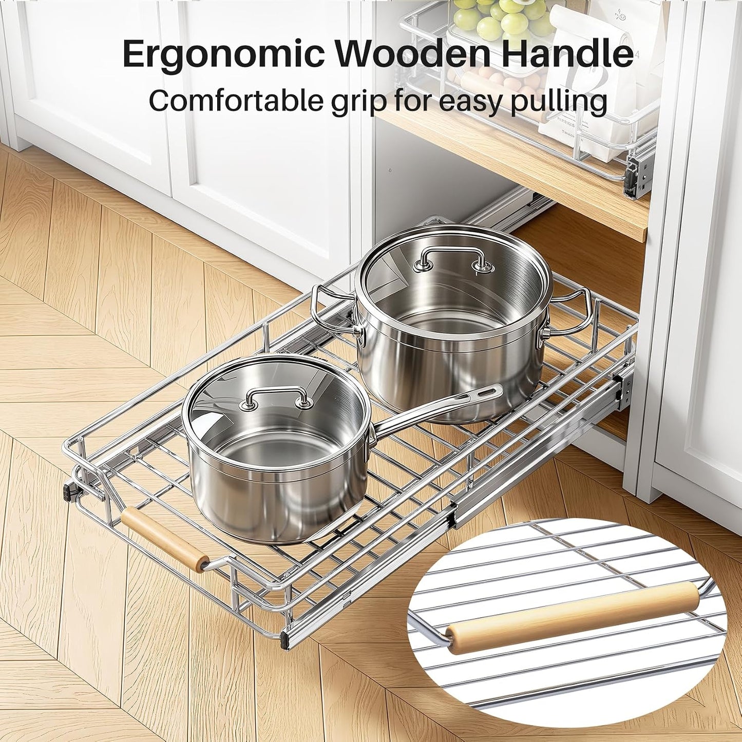Pull out Cabinet Organizer, 15"W X 21"D, Heavy Duty Smooth Sliding Under Cabinet Shelves for Pots and Pans, Full-Extension Roll out Drawers, Slide out Organization for Home Kitchen Pantry