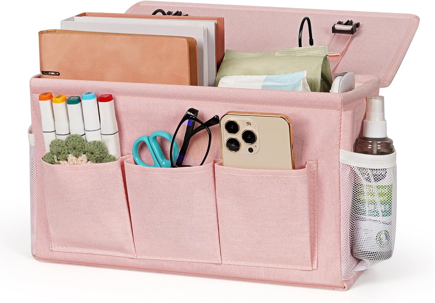 Bedside Caddy, Bedside Storage Bag Hanging Organizer for Bunk Dorm Bed Rail | Bed Caddy with Hooks, Top Bunks and Dorm Essentials for Water, Tissues, Tablets, Books, Phones, Remotes and Other Necessories