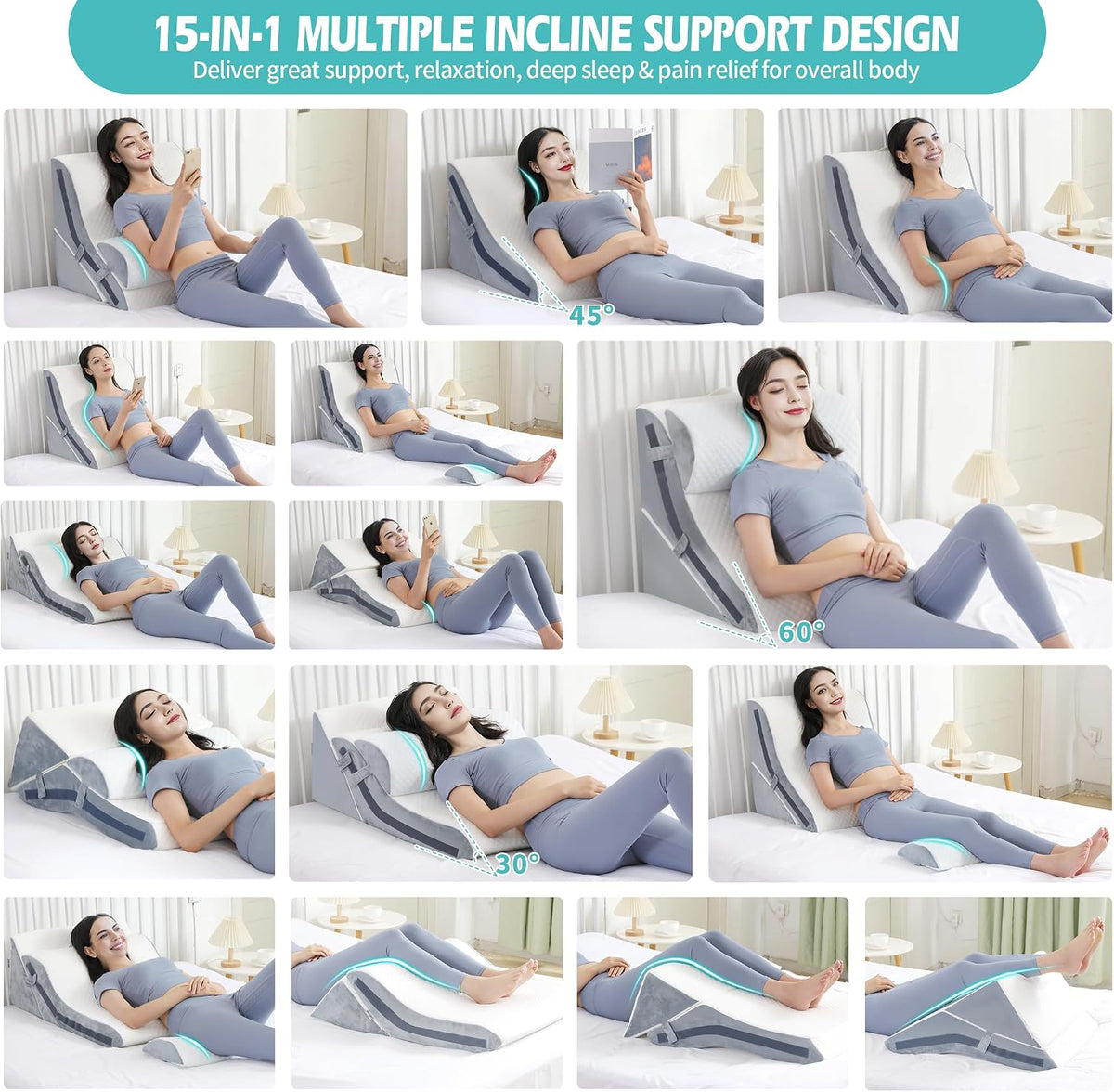 Simpledad Wedge Pillow for Sleeping, Orthopedic Bed Wedge Pillow Set