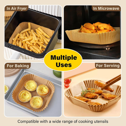 Air Fryer Liners Disposable 125 Pcs, 8 Inch Paper for 5-8 QT Air Fryers | Square Unbleached Parchment Paper, Non-Stick, Greaseproof for Baking, Roasting, Microwave, Oven, Airfryer Basket Accessories