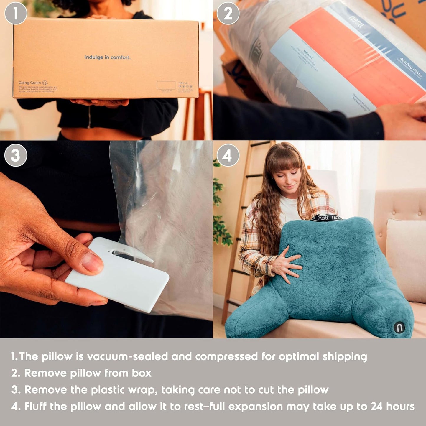Nestl Fur Reading Pillow with Shredded Memory Foam, Stylish Back Pillow for Bed Sitting Up, Faux Fur Reading Pillows for Sitting in Bed Adult & Kids, Sit Up Back Support Pillow with Arms - Dark Grey