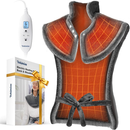 Yokimisu Heating Pad for Neck, Shoulders and Back Pain Relief, 2.5lb Weighted Large 24"x33" Wearable Electric Heating Pad, Fast Heating, ETL Certified, Gift for Women and Men, Ideal for Mom & Dad-Grey