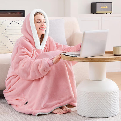 yescool Wearable Blanket Hoodie, Flannel Sherpa Fleece Blanket Sweatshirt for Adults Women Men,One Size Fits All - Colors B