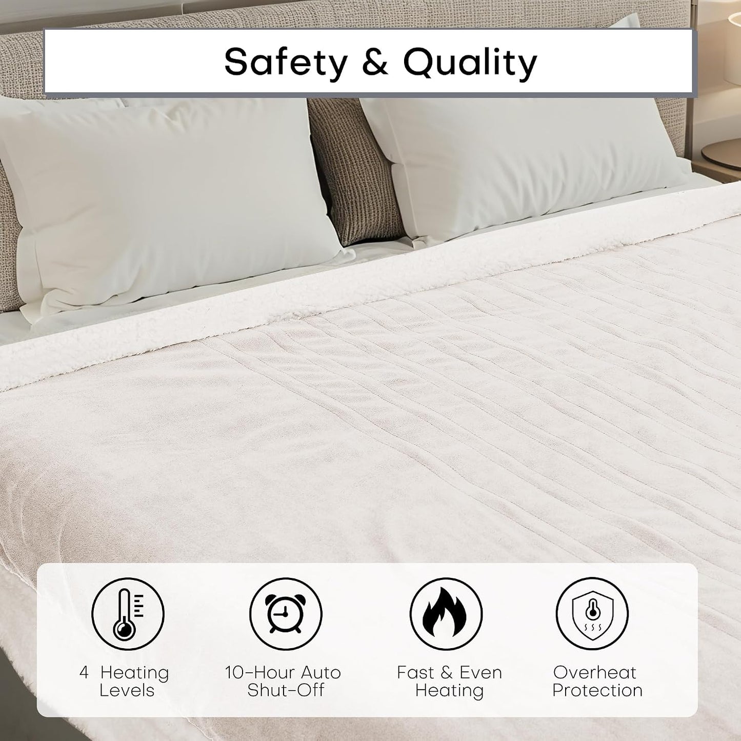 Electric Heated Blanket Full Size 72"x84" – Light Gray | ETL for Safe Overnight, 4 Heat Settings & 10H Auto Off, Dual-Sided Microplush Sherpa for Home Night, Machine washable