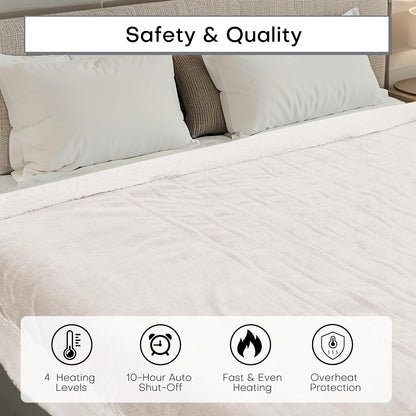 Electric Heated Blanket Full Size 72"x84" – Light Gray | ETL for Safe Overnight, 4 Heat Settings & 10H Auto Off, Dual-Sided Microplush Sherpa for Home Night, Machine washable