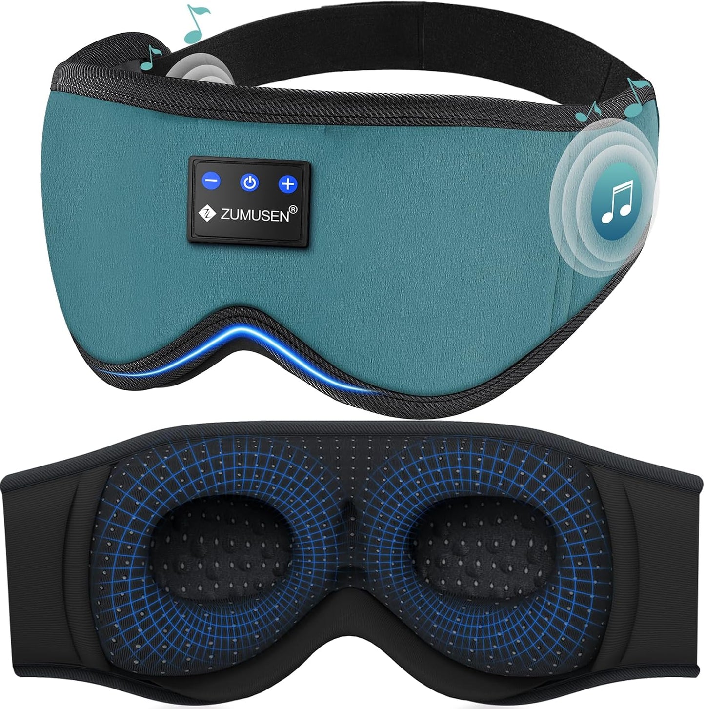 ZUMUSEN Bluetooth Sleep Headphones Mask with 3D Stereo Speakers | Wireless Ultra-Thin Music Eye Cover for Side Sleepers, Adjustable Strap for Travel, Meditation, Yoga, Naps, and Relaxation