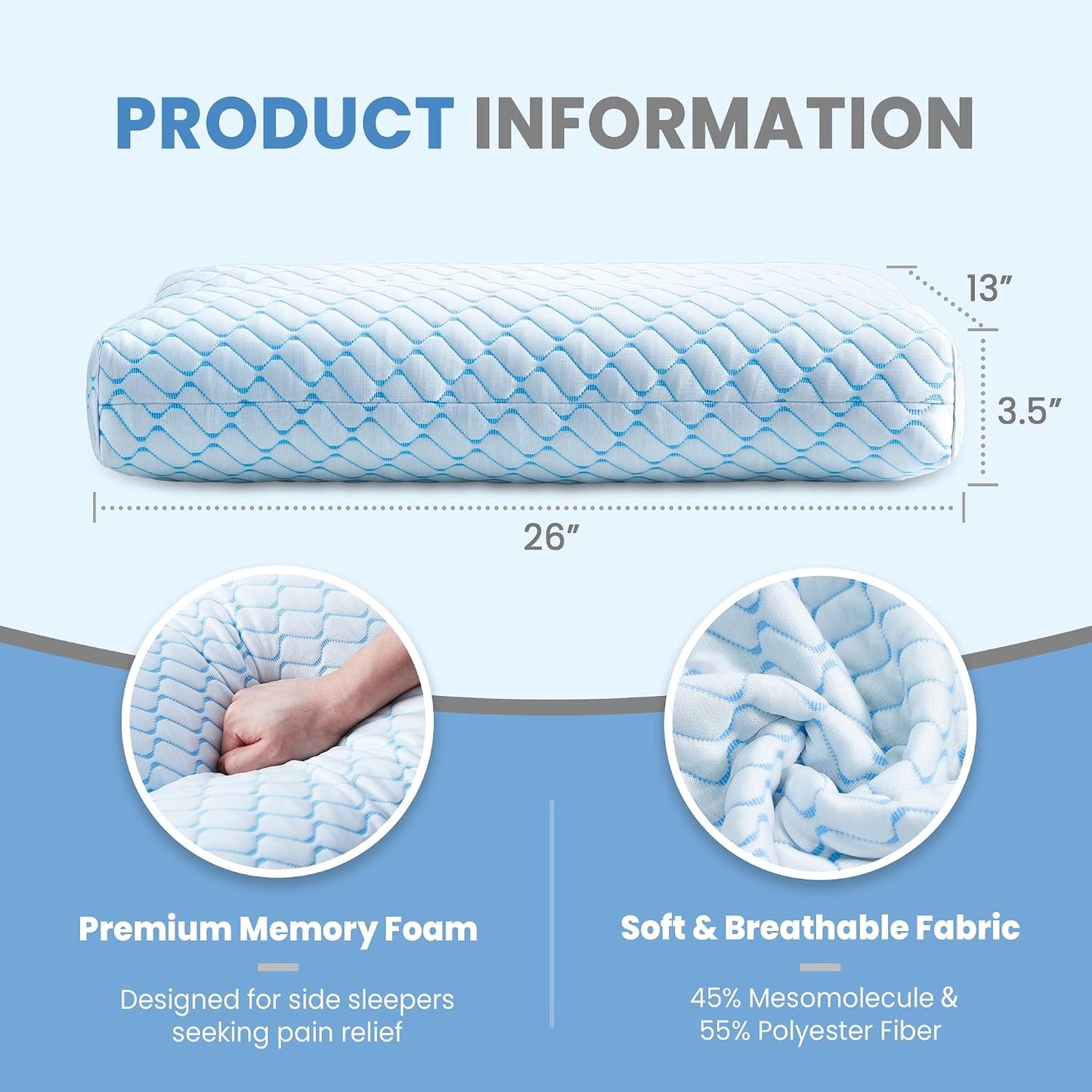 puredown® Knee Pillow for Side Sleepers, Leg Elevation Pillow for Side Sleeping, Pillow Between Legs for Aligns Spine, Support for Pregnancy Relieves Pressure Hip Leg and Improve Sleeping, Blue
