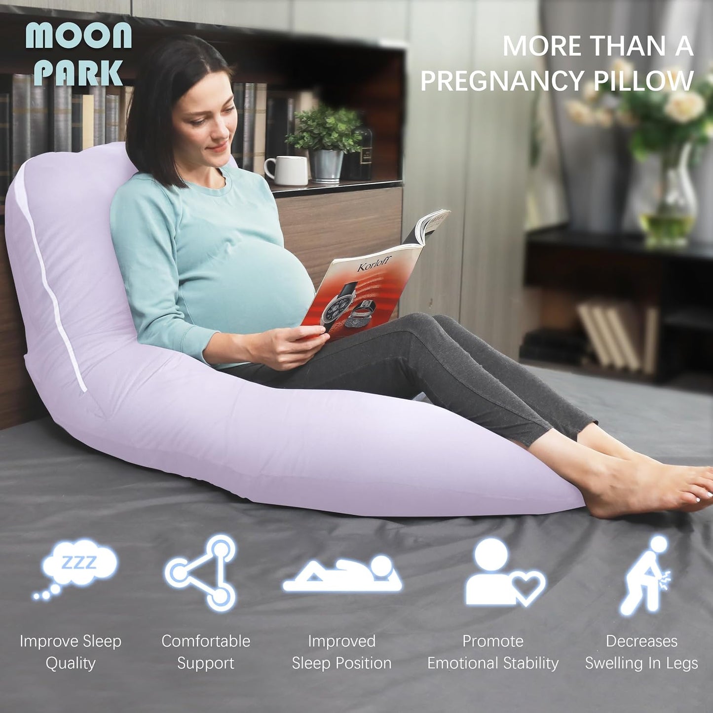 MOON PARK Pregnancy Pillows for Sleeping - 57 Inch U Shaped Full Body Maternity Pillow with Removable Cover - Support for Back, Legs, Belly, Hips - Pregnancy Pillow for Women - Grey