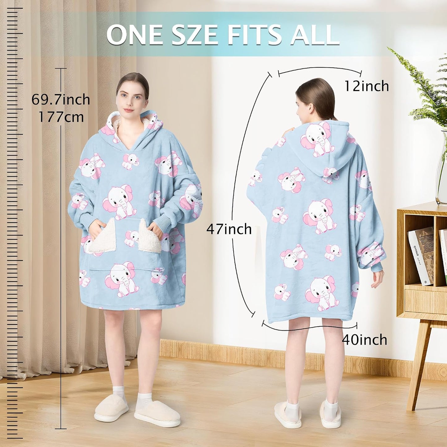 Wearable Blanket Hoodie, Oversized Sherpa Fleece Sweatshirt Blanket with Giant Hood Pocket and Sleeves for Adult, Warm & Cozy Grey Blanket Gifts for Women