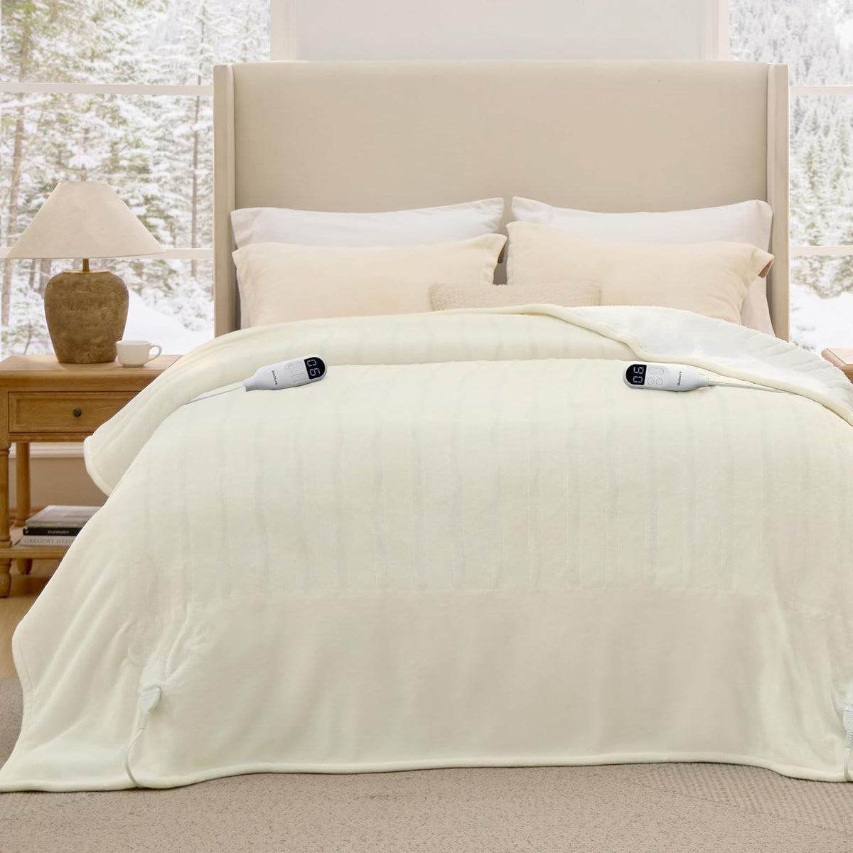 Bedsure Heated Blanket Throw, Soft Electric Blanket with Preheat, Cream