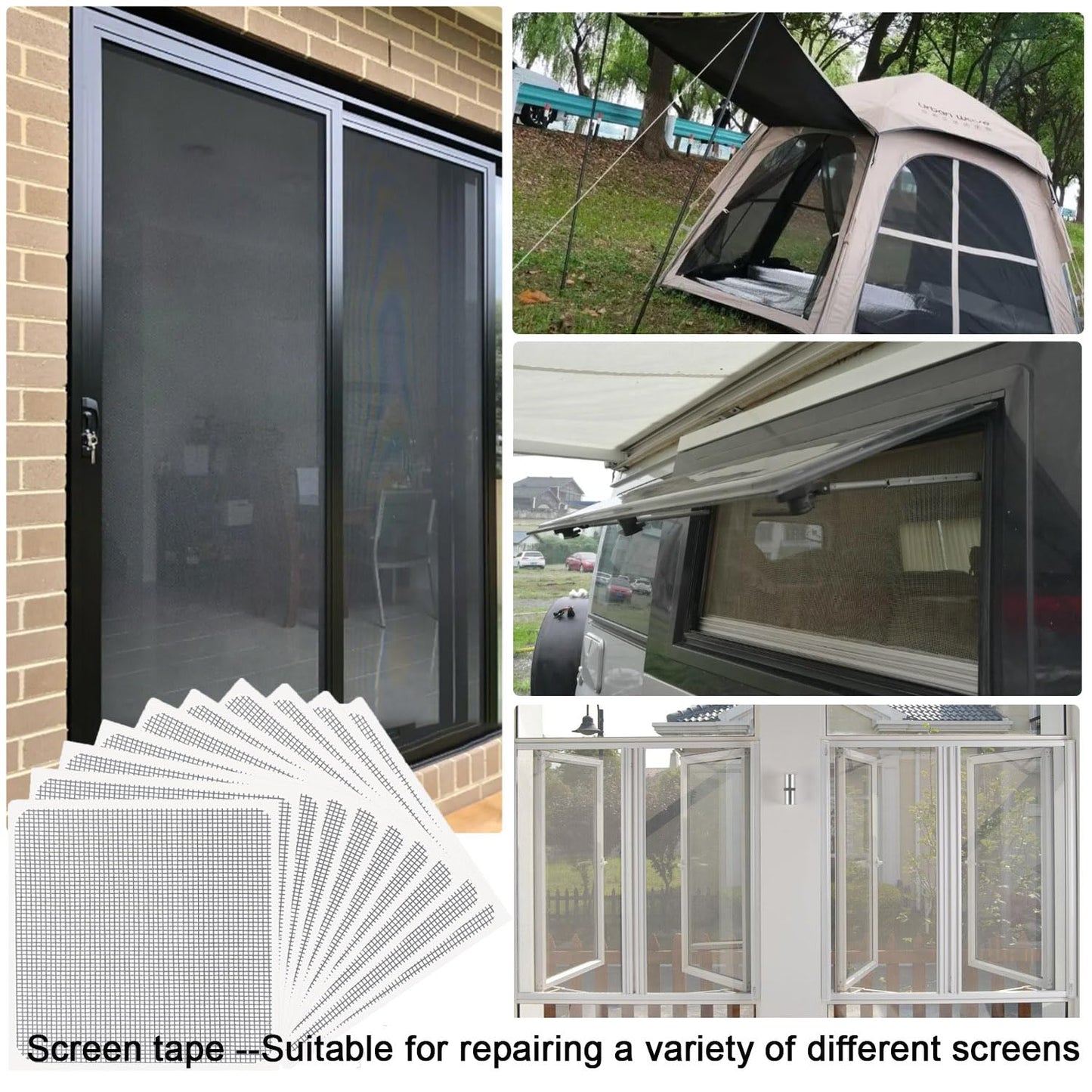 Black Window Screen Repair Tape（2" W×80" L） Strong Adhesive Screen Repair Tape Fiberglass Screen Tape Mesh Repair for Covering Windows or Doors Pet Mesh Cage Tears Holes