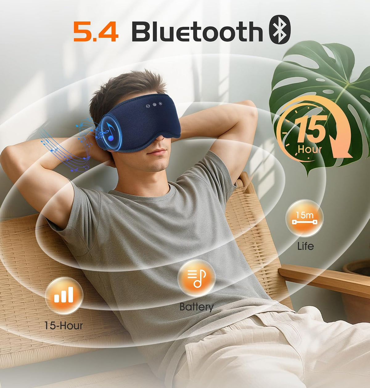 Bluetooth Sleep Mask with 2 Removable 3D Contoured Cup, Bamboo Cotton Bluetooth Sleep Headphones for Side Sleepers with Timming Setting, Blackout Eye Mask for Travel Meditation Men Women