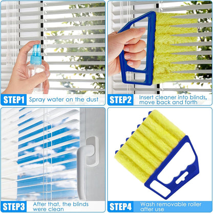Geiserailie 2 Pcs Window Venetian Blind Cleaner Duster Tool Washable 7 Fingers Dusting Cleaner and Air Vent Shutter Brush Blinds Air Conditioner Fan Duster Dirt Housekeeping Tool (2 Color)