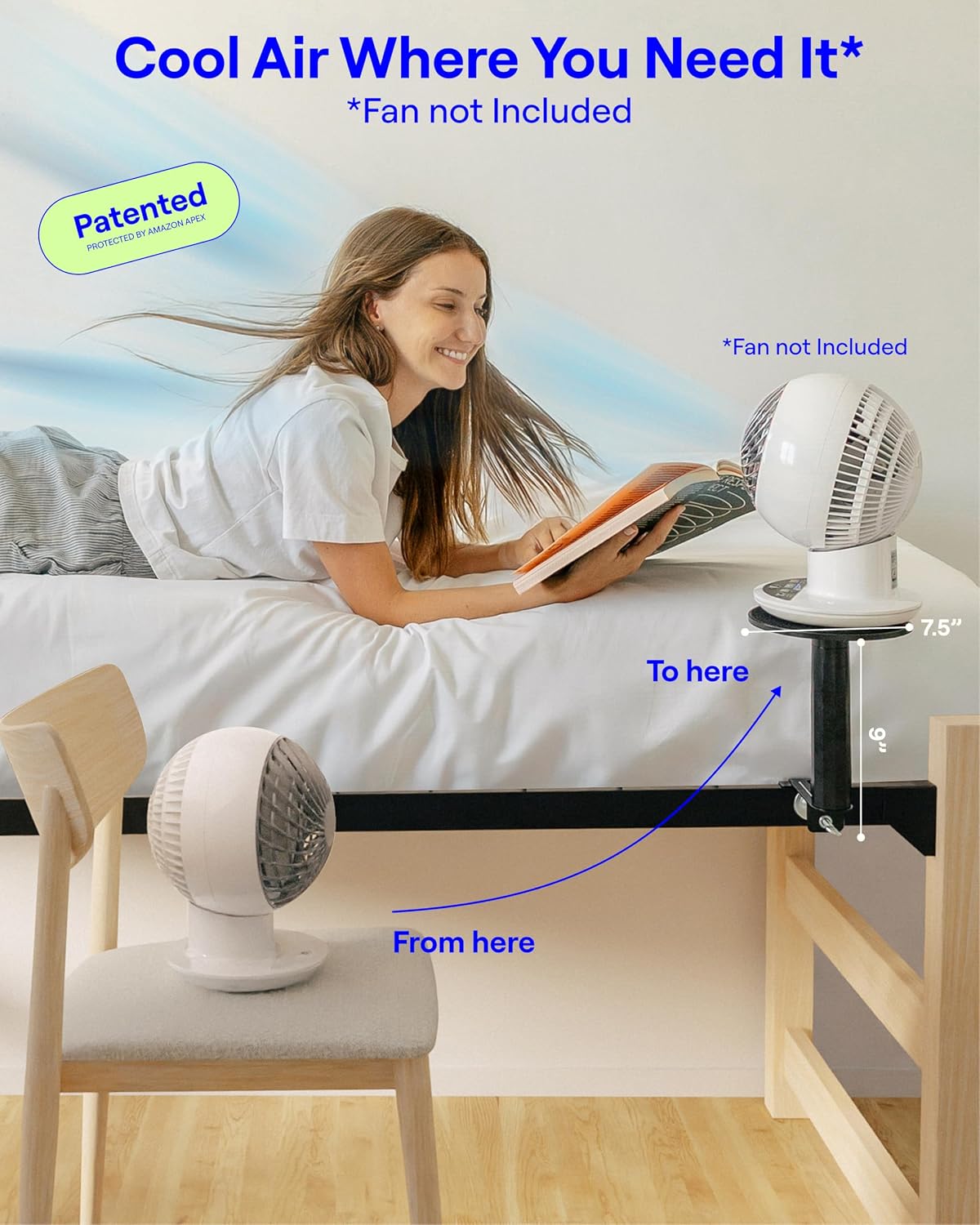 Smallish FanShelfie Adjustable Fan Holder for Dorm Room - White