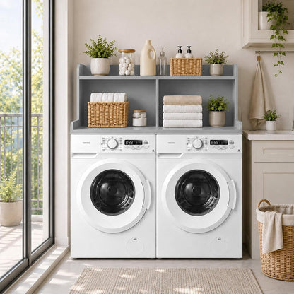 Royxen Washer Dryer Countertop with Extra Tall Shelf, 19" Height Washer and Dryer Topper, Laundry Countertop with Non-Slip Pads, Universal Fit for Laundry Room Organization, Walnut