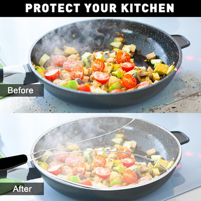 11 Inch Grease Splatter Screen for Frying Pan, Stainless Steel Fine Mesh Oil Splash Guard to Prevent Burns & Keep Kitchen Clean