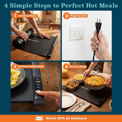 TRAVELISIMO Warming Mat for Food, 24x16in Warming Trays for Buffets Party & Family Dinners - Food Warming Mat Keeps Meals Warm & Ready to Serve, Rapid Heating Electric Warming Tray for Any Table