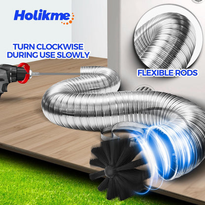 Holikme Dryer Vent Cleaner Kit - 30Ft Fireplace Chimney Brushes Flexible | Dryer Vent Cleaner Brush with Drill Attachment, Removes Years of Lint Buildup, Improves Airflow, Faster Drying & Fire Safety