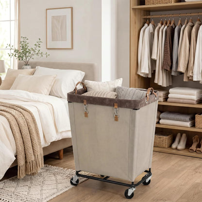 StorageWorks 160L Laundry Basket with Wheels, Rolling Hampers for Clothing | Beige Laundry Basket with Wheels, Metal Frame & Handles, Rolling Hamper for Bedroom, Bathroom, Dorm, Hotel