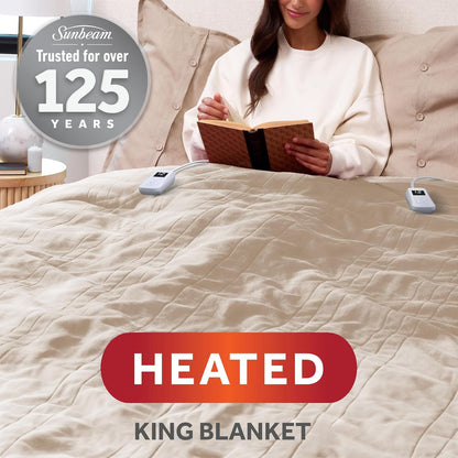 Sunbeam Royal Posh Dove Grey Heated Personal Throw / Blanket, Cozy-Warm, Adjustable Heat Settings