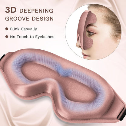 FlyCoco 99% Fully Block Out Light Eye Sleep Mask, 3D Deep Contoured Eyes Cover Zero Pressure, Long Lash Extension Eyes Mask with Adjustable Straps for Sleeping Travel Home Nap Rest Women Men (Pink)