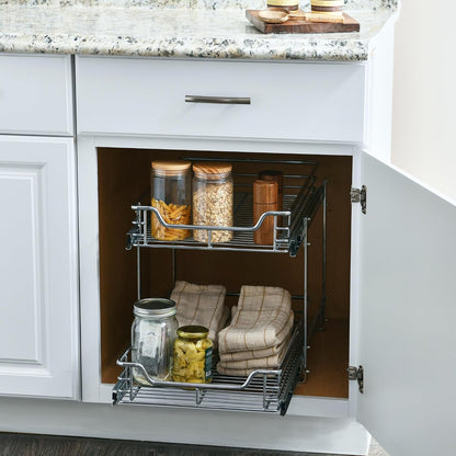 Household Essentials Glidez Multipurpose Chrome-Plated Steel Pull-Out/Slide-Out Storage Organizer for Cookware and Bakeware - 2-Tier Design - Fits Standard Size Cabinet or Shelf, Chrome