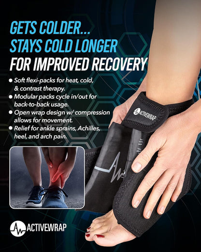 ActiveWrap Foot and Ankle Ice Pack Wrap & Heat Wrap, Large/X-Large – Includes 2 Ultra Flex Gel Ice Packs for Injuries Reusable – Hot & Cold Therapy for Targeted Foot Pain Relief, Sprained Ankle & Heel