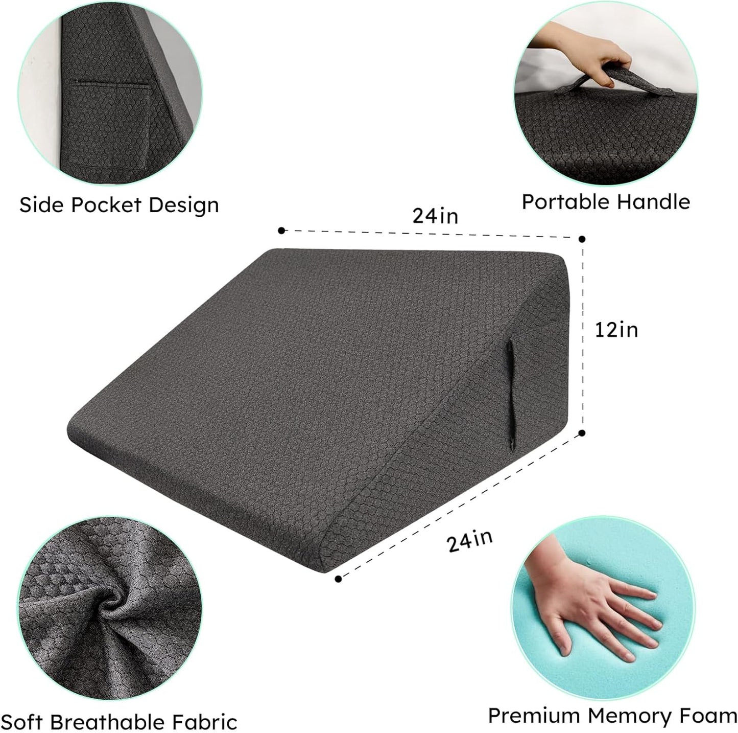 Bedluxe Wedge Pillow, 10 inch Bed Wedge Pillow for Headboard, Pillow Wedge for Acid Reflux Relief, Sleeping, Back Pain Relief, Snoring, Triangle Pillow Wedge, White/Grey
