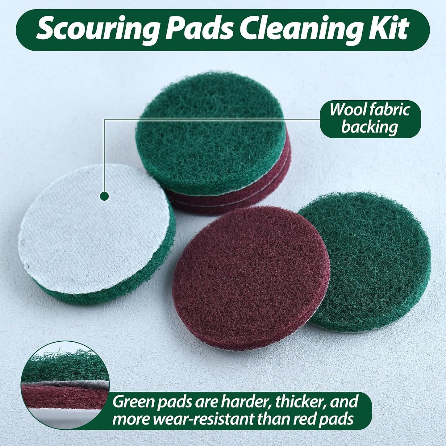 4 Inch Drill Powered Brush Tile Scrubber Scouring Pad Cleaning Kit | Disc Pad Holder with 6 Abrasive Buffing Pad, 2 Stiffness, 1/4" Hex Shank, for Kitchen Bathroom Grout Carpet Tub Grill Tile