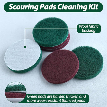 4 Inch Drill Powered Brush Tile Scrubber Scouring Pad Cleaning Kit | Disc Pad Holder with 6 Abrasive Buffing Pad, 2 Stiffness, 1/4" Hex Shank, for Kitchen Bathroom Grout Carpet Tub Grill Tile