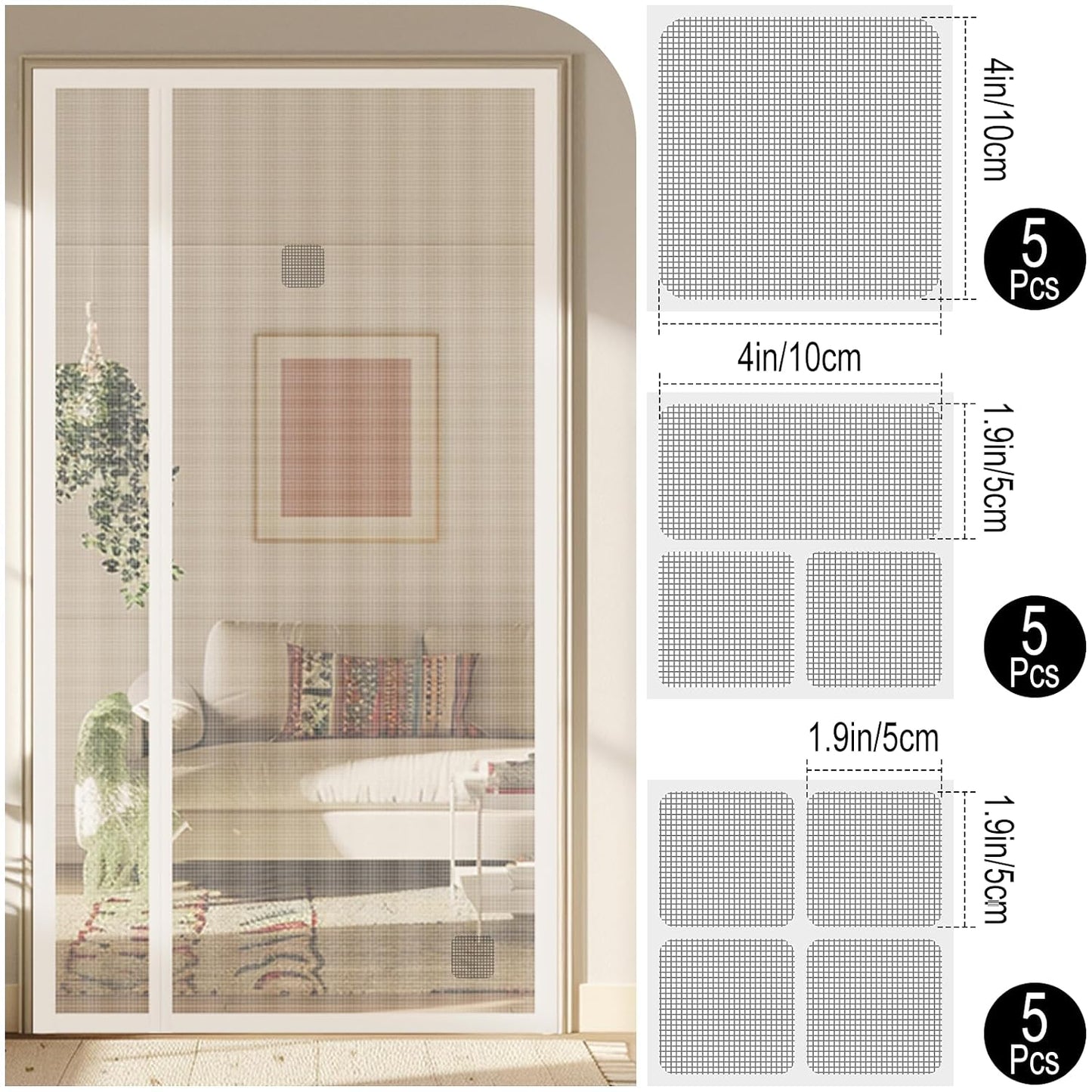 15 Sheets Window Screen Patches Repair Kit Gray 3 Sizes Fiberglass Patches | Self-Adhesive Fiberglass Screen Repair Patches in 3 Sizes, Quick Fix for Window Screen Tears & Holes, Grey