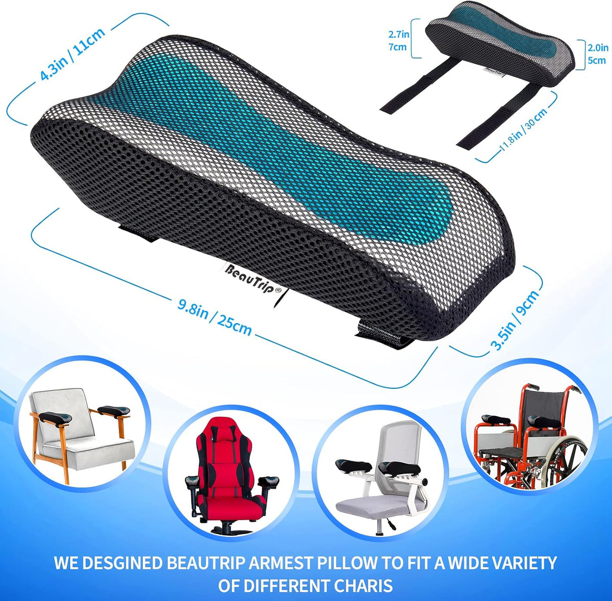 BEAUTRIP Ergonomic Armrest Pads- Office Chair Arm Rest Cover Pillow - Elbow Support Cushion for Computer, Gaming and Desk Chairs (Set of 2)