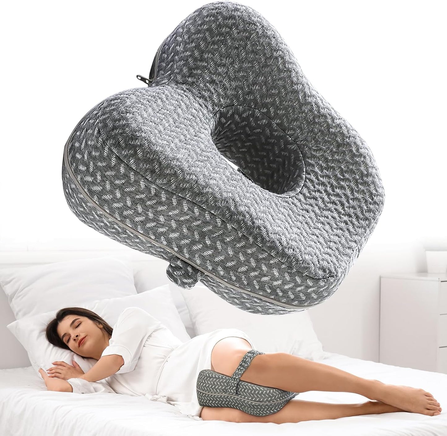 Memory Foam Knee Pillow for Side Sleepers – Orthopedic Leg & Hip Alignment Cushion, Spine Support Pillow for Back, Shoulder & Pressure Relief