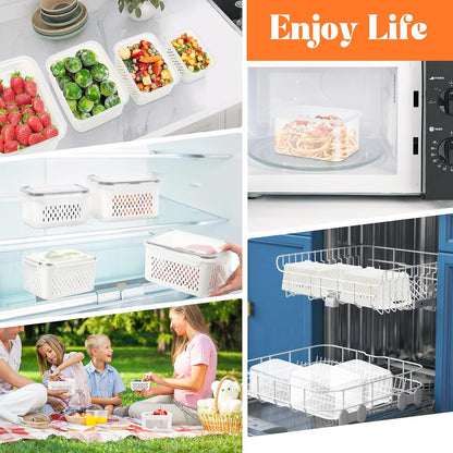 8 Pieces Fruit Storage Containers for Fridge with Lids and Strainer | 4Pack Fruit Containers for Fridge, Fresh Produce Saver Keeper for Vegetable Fruit Salad, BPA Free Organizer for Refrigerator
