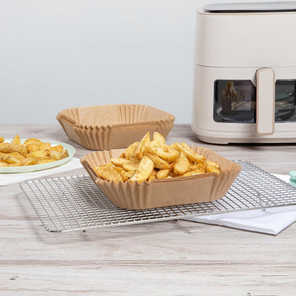 Restaurantware-Pastry Tek 8.1 x 5.5 x 1.8 Inch Air Fryer Liners, 100 Rectangle Air Fryer Baskets - No-Stick Silicone Coating, Unbleached, Food-Grade Paper Liners, For Steamer, Microwave, Oven
