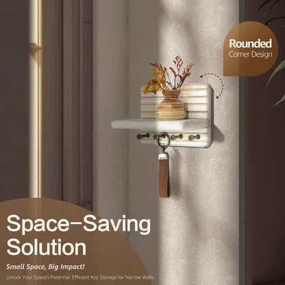 Rebee Vision Pine Wood Key Holder Wall Mount with Shelf for Entryway, Brown | 6 Key Hooks, Round Corner, Smooth&Hand-Friendly, Clear Wood Texture, Space-Saving Design, Organize Mail & Letter