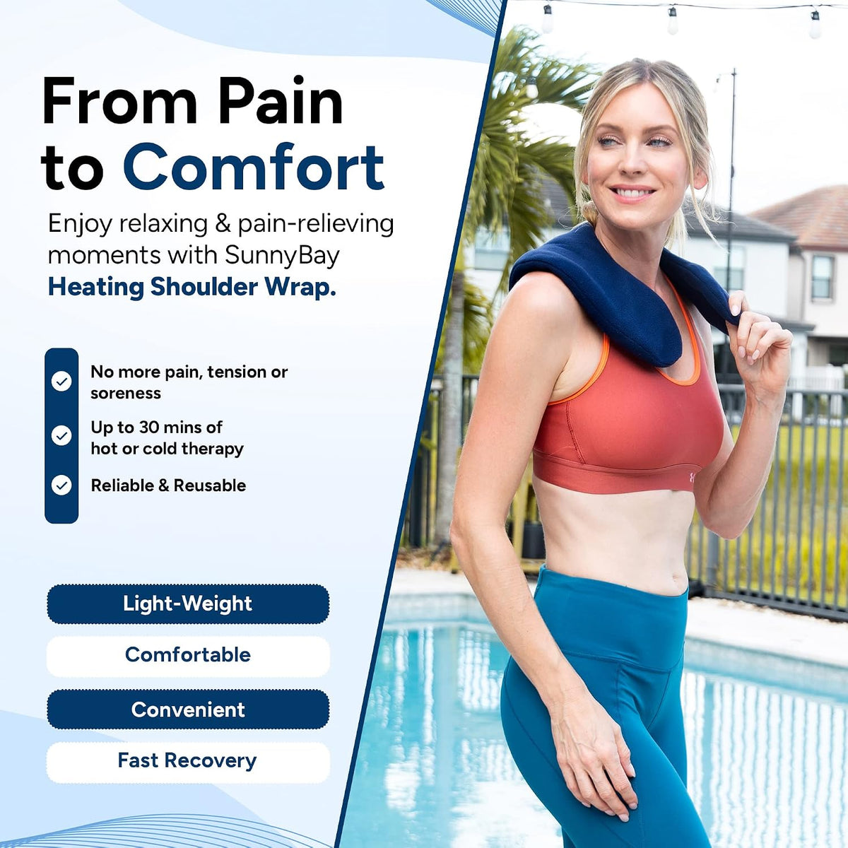 SunnyBay Weighted Heating Pad, Shoulder and Upper Back Wrap, Large, Navy