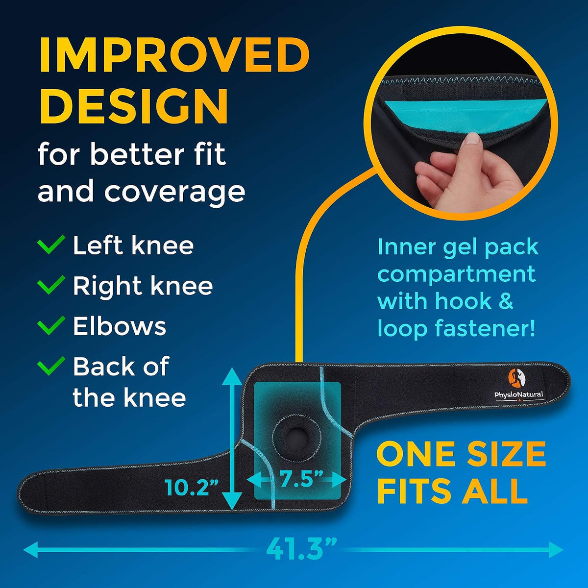 PhysioNatural Ice Pack for Knee Pain Relief, Reusable Gel Ice Wrap for Leg Injuries, Swelling, Knee Replacement Surgery, Cold Compress Therapy for Arthritis, Meniscus Tear and ACL