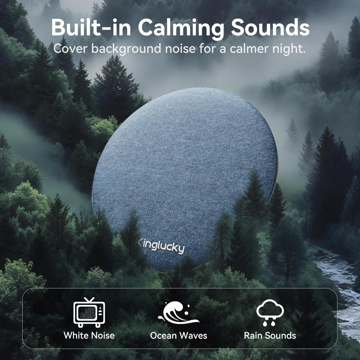 Kinglucky X50 Pillow Speaker for Sleeping, Built-in White Noise Sound Machine Pink Noise for Sleeping, Auto-Off Timer Portable Bluetooth Speaker Under Pillow Rechargeable for Side Sleeper, Blue