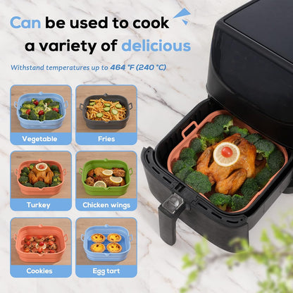 Silicone Air Fryer Liners Square - Reusable Airfryer Collapsible Basket - Easy to Clean Air Fryers Pot for 5.8 to 8 Qt Baking Tray Oven Accessories, 8.5 Inch Large