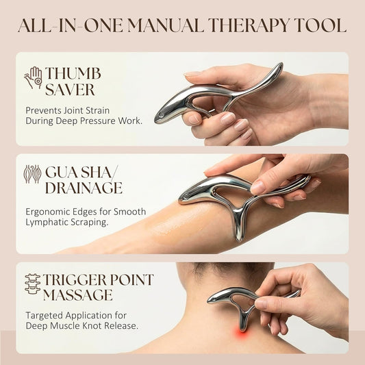 Trigger Point Massage Tool, Gua Sha Tool for Deep Tissue Massage & Fascia Release, Metal Muscle Scraper, Stainless Steel Thumb Saver, Acupressure Myofascial Release Tool, Full Body Pain Relief